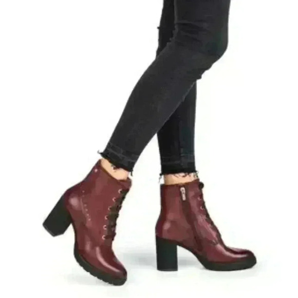 Pikilonos Platform Lace Up Calfskin Leather Boots with Studs US Size 37